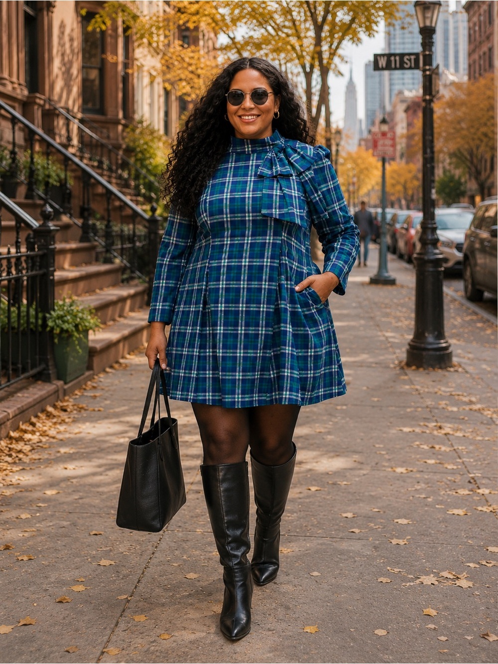 SugarLips Buckley Plaid Padma Bow Mini Dress Curve | NWT | Navy Green | 2X